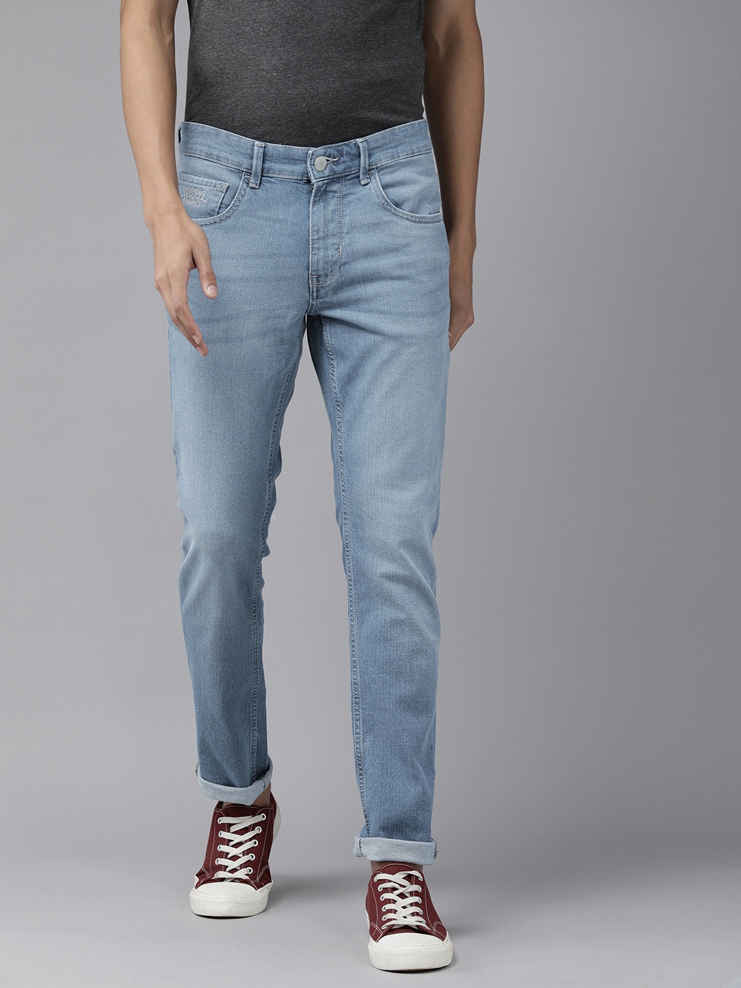 

U S Polo Assn Denim Co Men Blue Brandon Slim Tapered Fit Mid Rise Light Fade Jeans