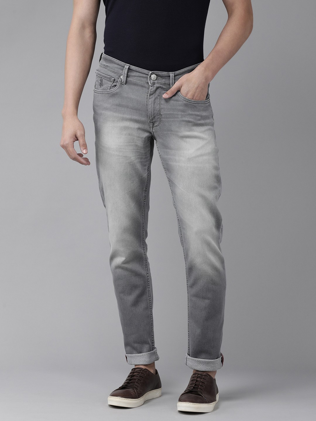 

U S Polo Assn Denim Co Men Grey Slim Fit Heavy Fade Stretchable Jeans