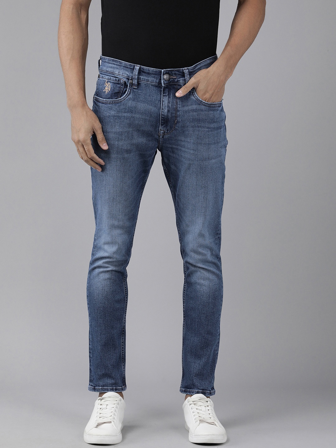 

U.S. Polo Assn. Denim Co. Men Blue Mid-Rise Light Fade Cropped Stretchable Jeans