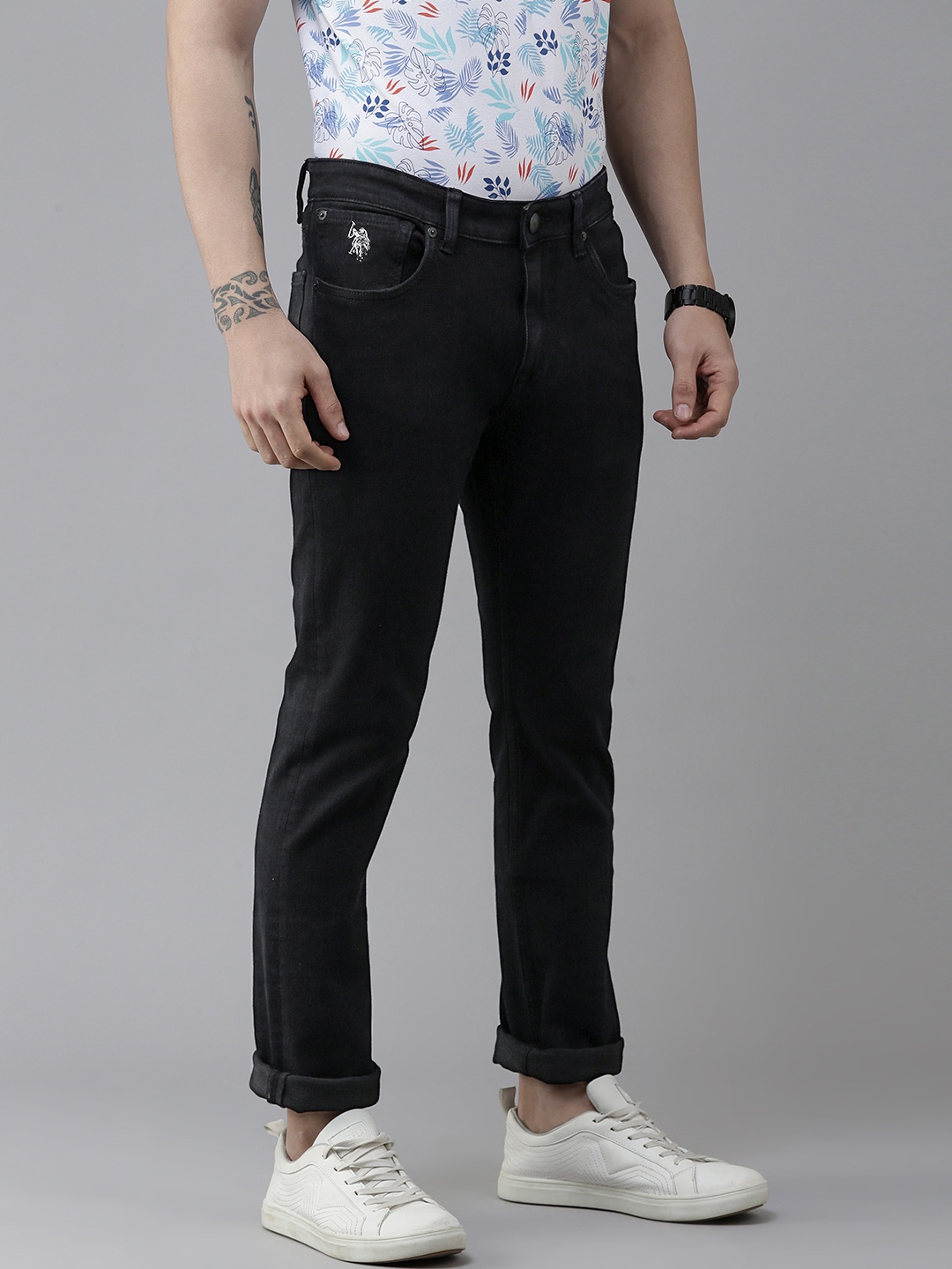 

U S Polo Assn Denim Co Men Black Brandon Slim Tapered Fit Stretchable Jeans