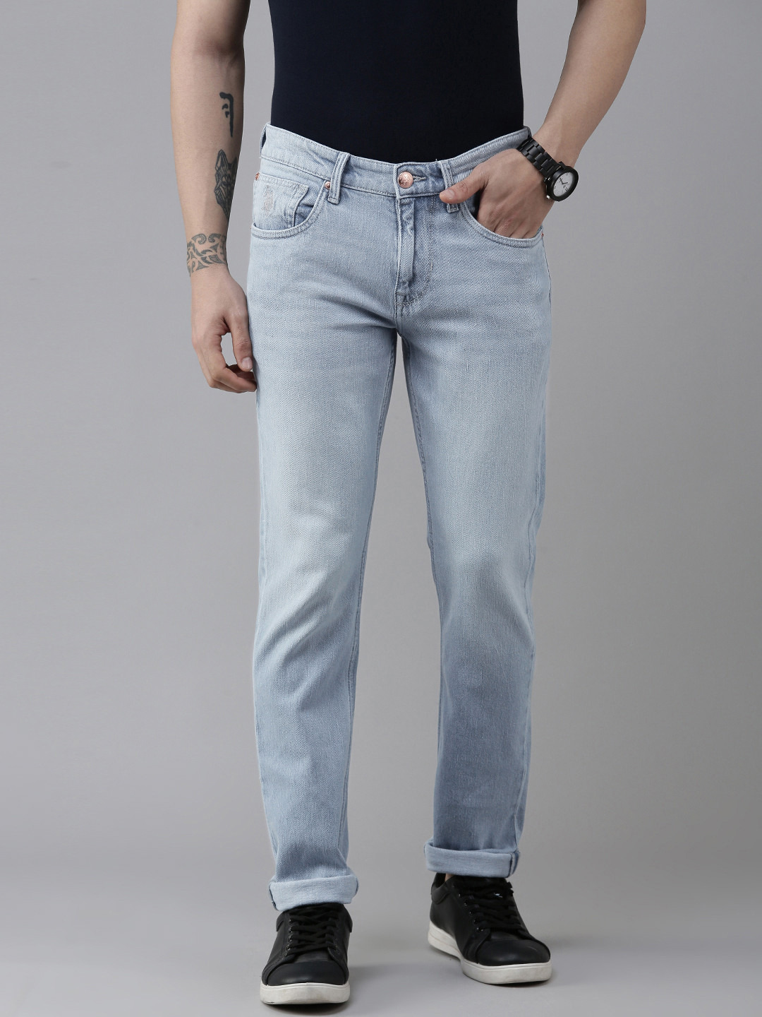 

U S Polo Assn Denim Co Men Blue Brandon Slim Tapered Fit Light Fade Stretchable Jeans