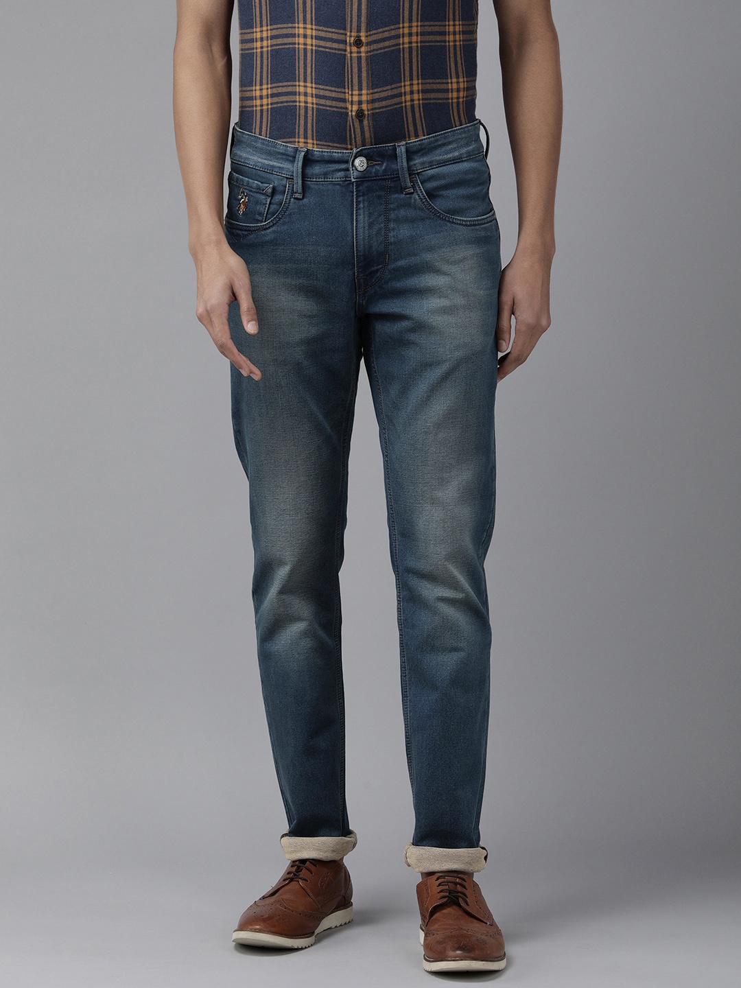 

U S Polo Assn Denim Co Men Blue Slim Tapered Fit Heavy Fade Stretchable Jeans