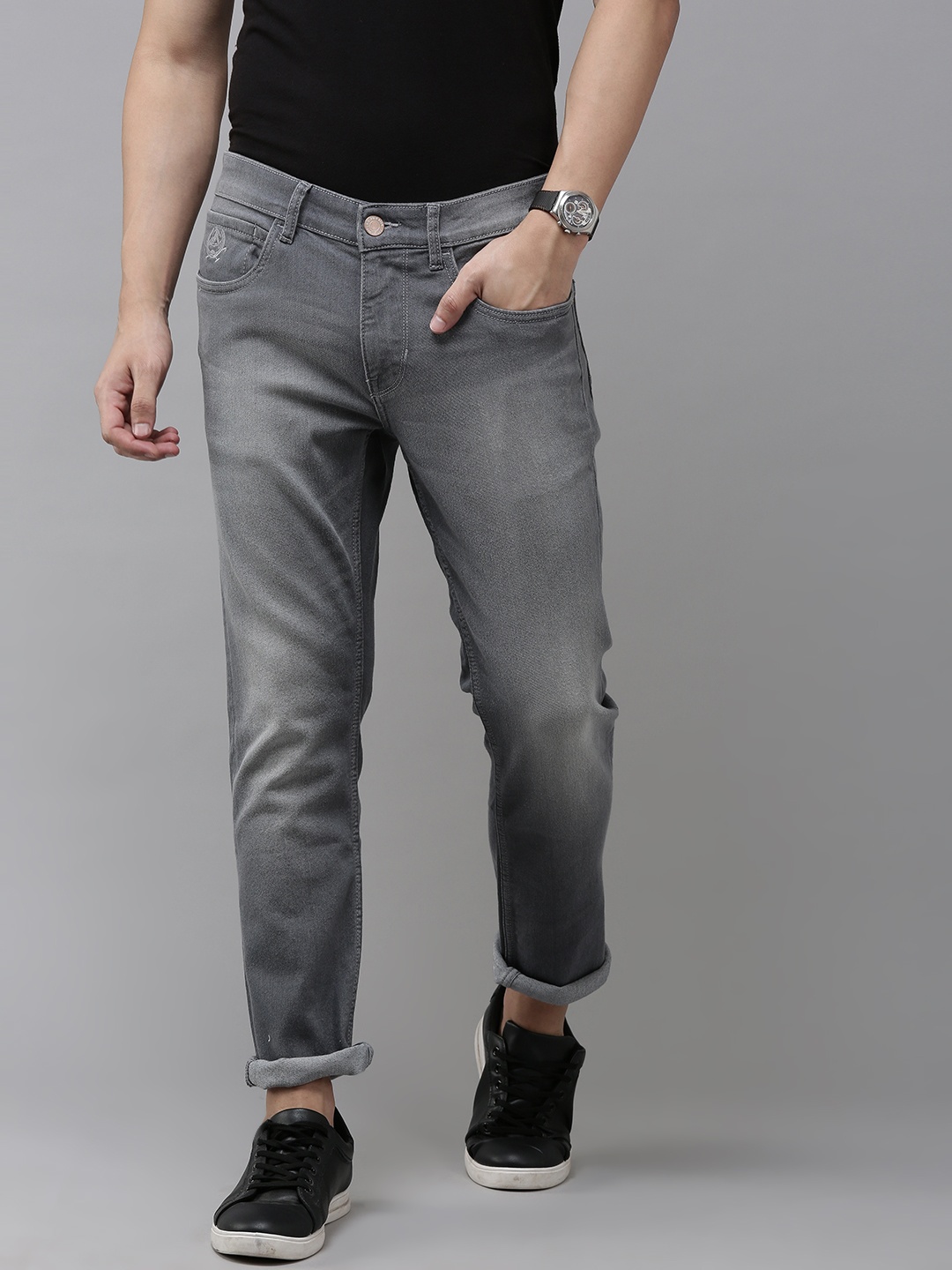 

U S Polo Assn Denim Co Men Grey Slim Tapered Fit Heavy Fade Stretchable Jeans