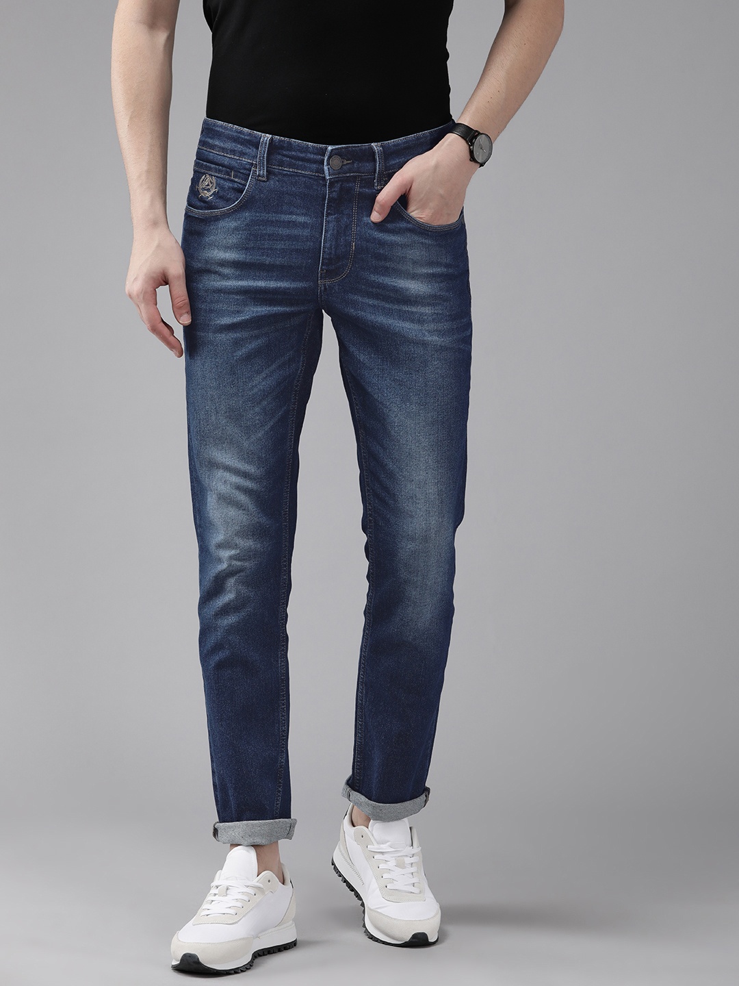 

U S Polo Assn Denim Co Men Navy Blue Slim Tapered Fit Light Fade Stretchable Jeans