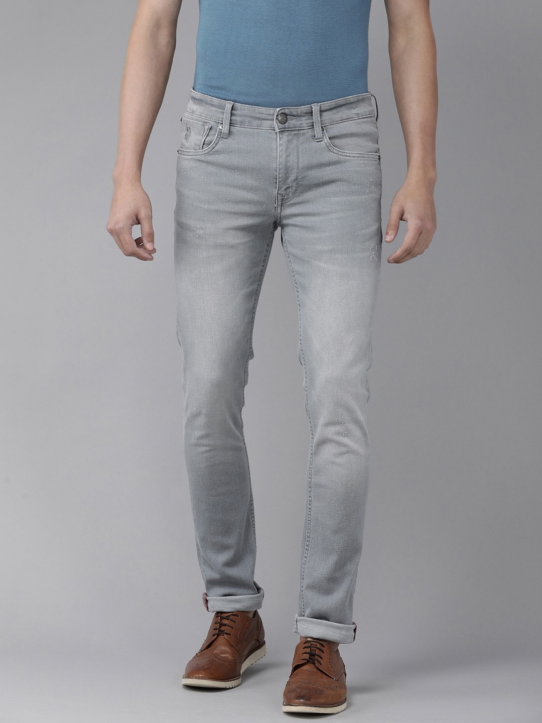

U S Polo Assn Denim Co Men Grey Skinny Fit Heavy Fade Stretchable Jeans