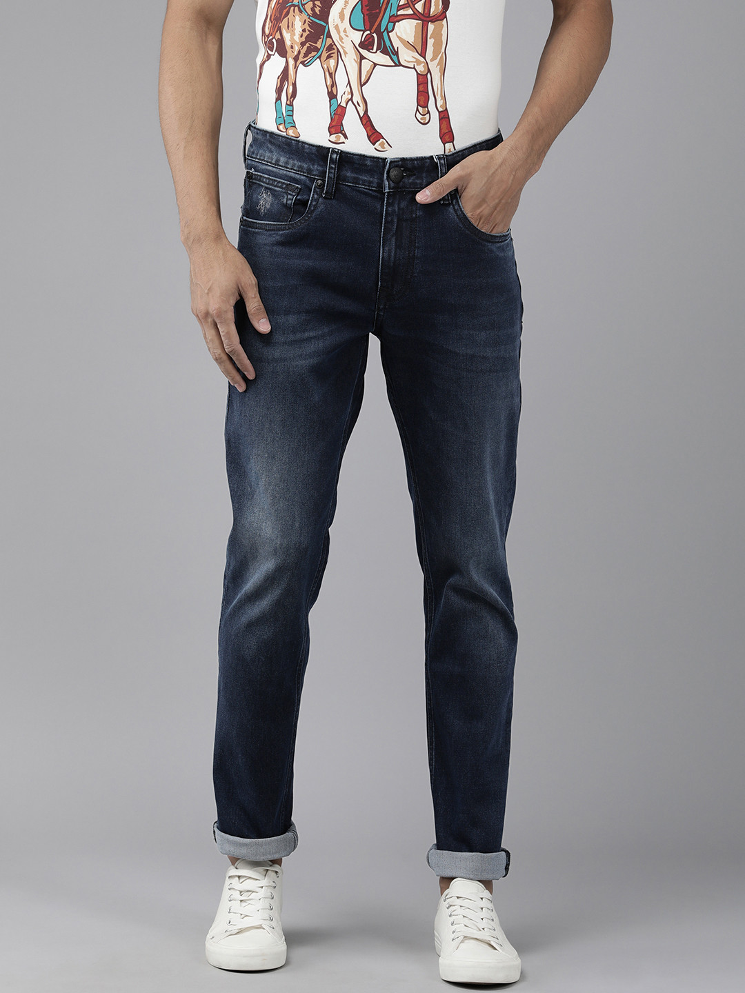

U S Polo Assn Denim Co Men Navy Blue Slim Fit Light Fade Stretchable Jeans