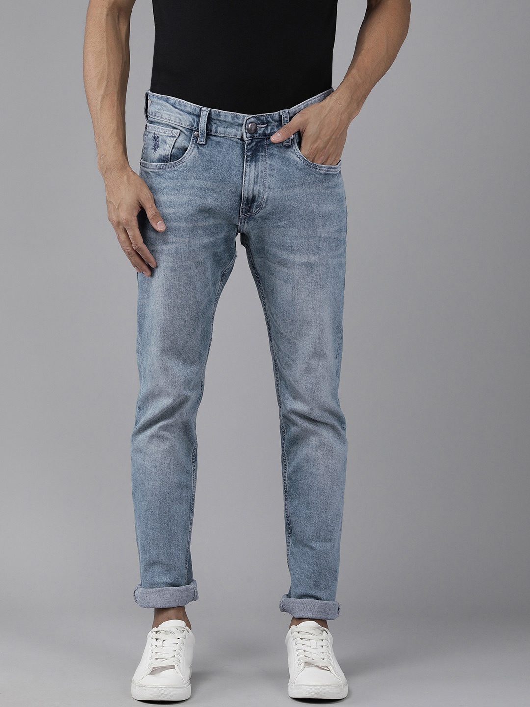 U S Polo Assn Denim Co Men Blue Brandon Slim Tapered Fit Heavy Fade Stretchable Jeans