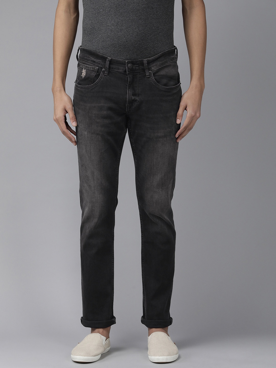 

U S Polo Assn Denim Co Men Black Brandon Slim Tapered Fit Mid Rise Light Fade Jeans