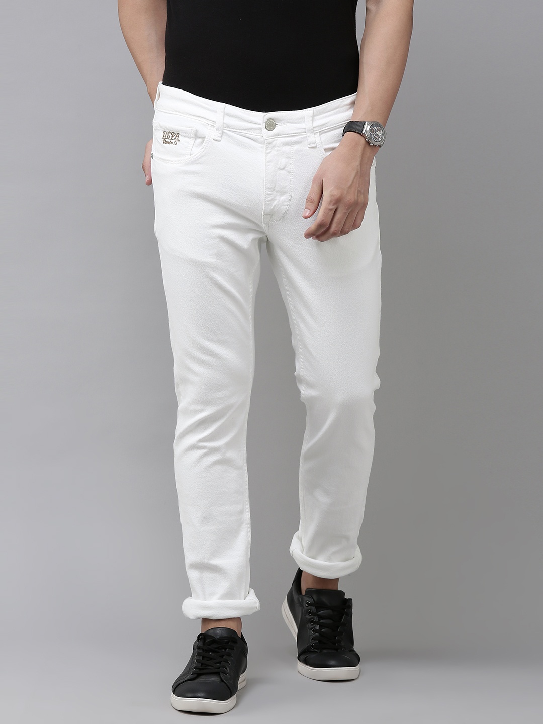 

U S Polo Assn Denim Co Men White Slim Tapered Fit Stretchable Jeans