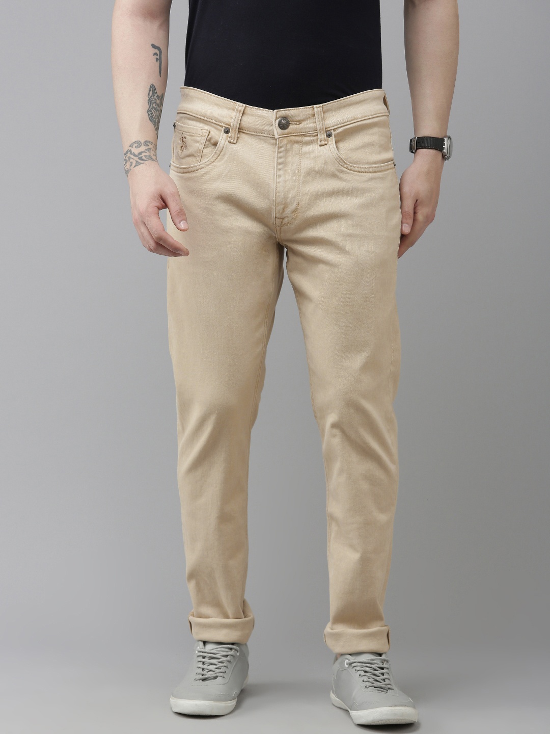 

U S Polo Assn Denim Co Men Beige Brandon Slim Fit Mid-Rise Stretchable Jeans