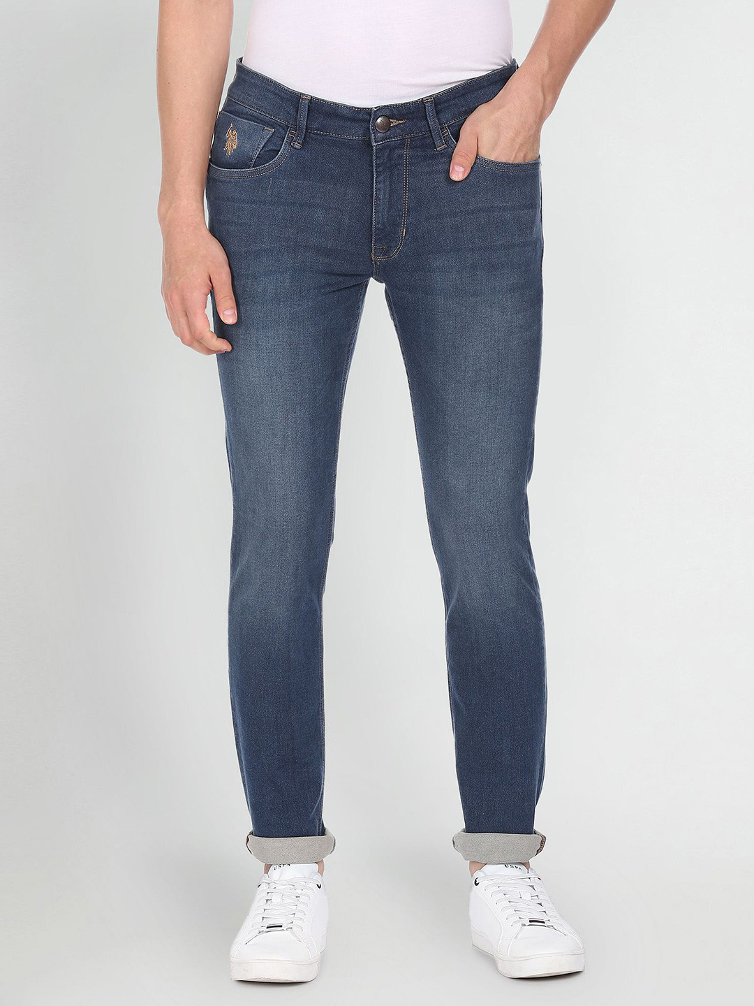 

U S Polo Assn Denim Co Men Blue Slim Fit Light Fade Bleached Stretchable Jeans