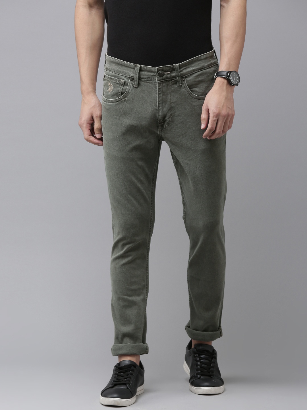 

U.S. Polo Assn. Denim Co. Men Olive Green Brandon Slim Tapered Fit Stretchable Jeans