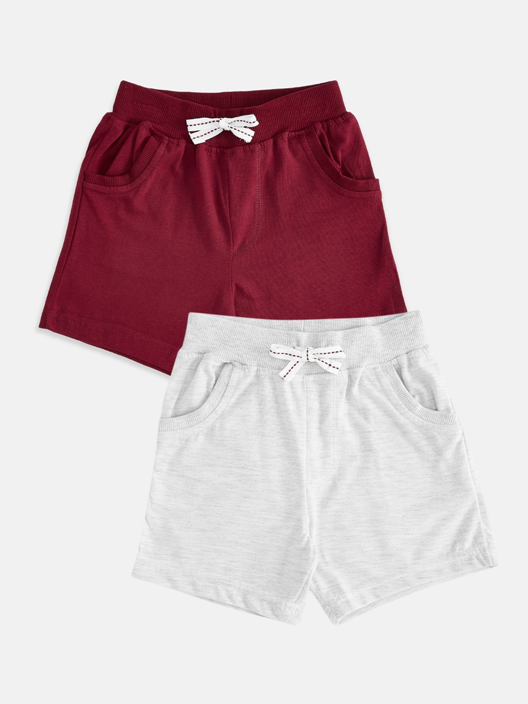 

Pantaloons Baby Boys Pack of 2 Maroon & White Cotton Shorts