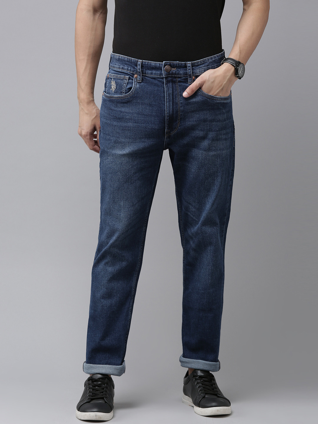 

U S Polo Assn Denim Co Men Blue Bootcut Light Fade Bleached Stretchable Jeans