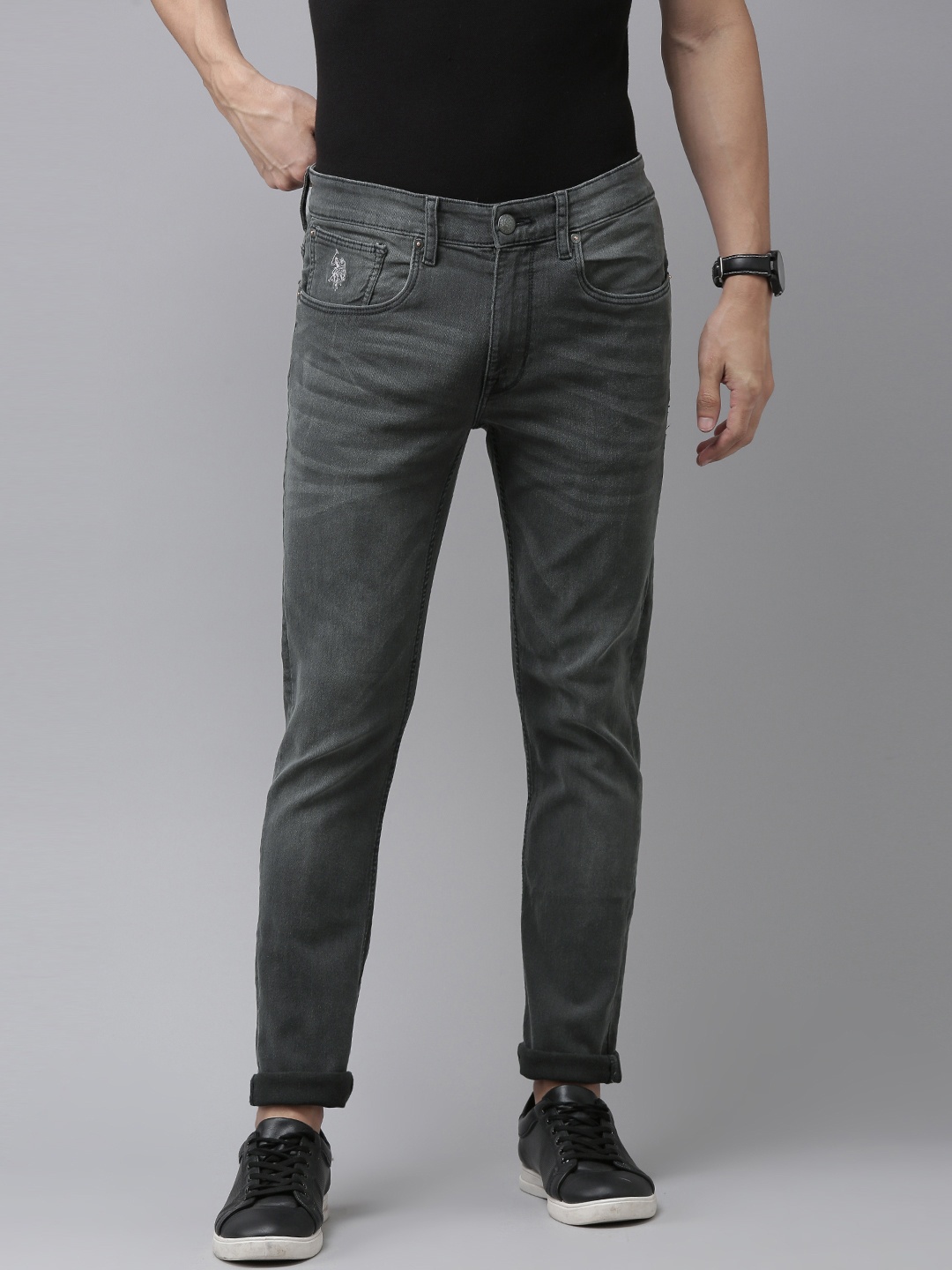 

U S Polo Assn Denim Co Men Charcoal Skinny Fit Light Fade Stretchable Jeans