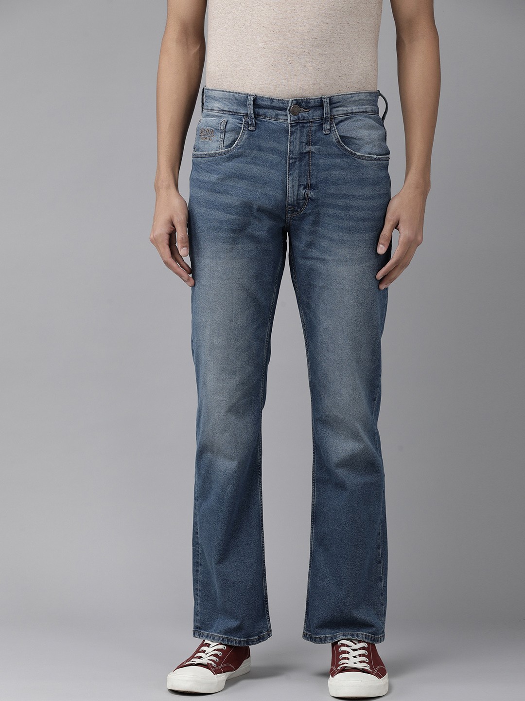 

U S Polo Assn Denim Co Men Blue Bootcut Heavy Fade Stretchable Jeans