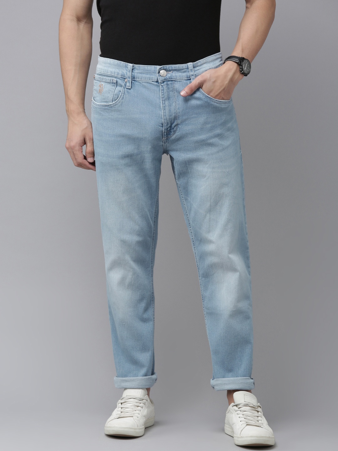 

U S Polo Assn Denim Co Men Blue Harold Slim Straight Fit Light Fade Stretchable Jeans