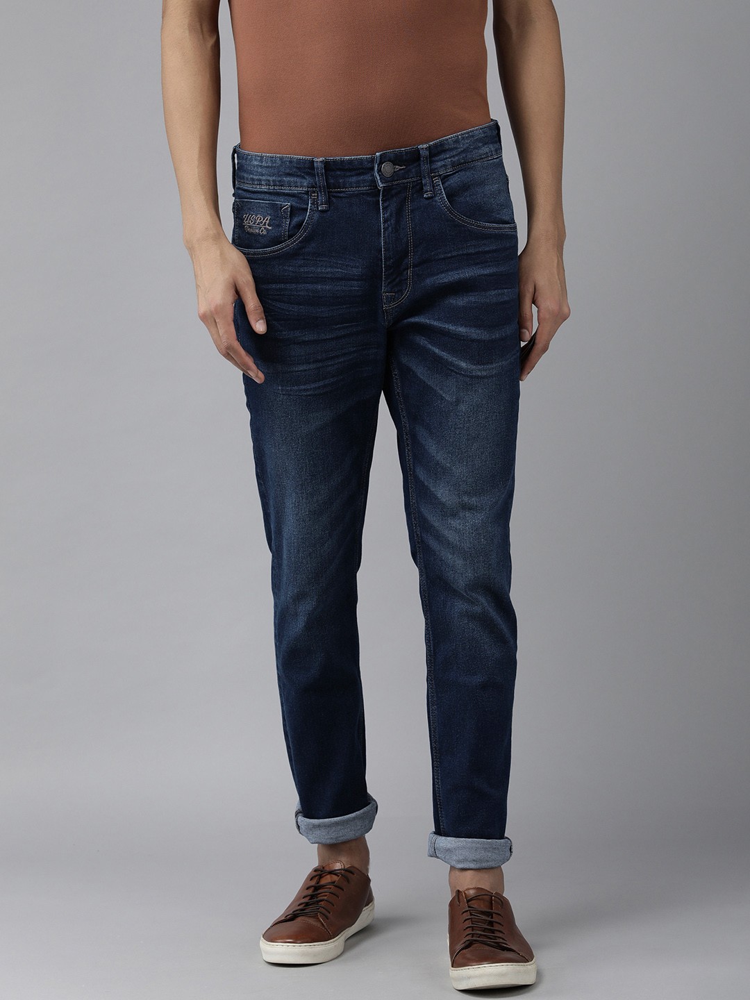 

U S Polo Assn Denim Co Men Blue Brandon Slim Tapered Fit Mid Rise Light Fade Jeans