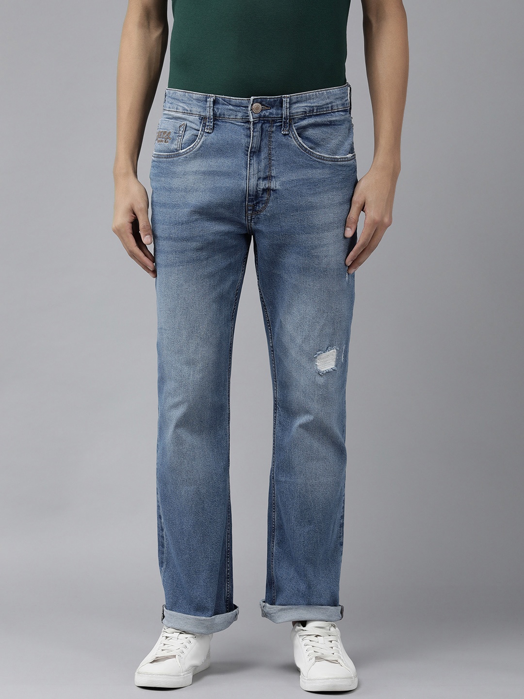 

U S Polo Assn Denim Co Men Blue Connor Bootcut Mildly Distressed Light Fade Jeans