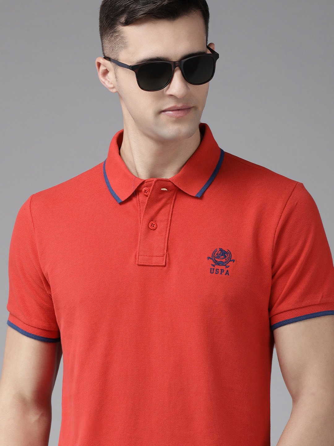 

U.S. Polo Assn. Men Red Pure Cotton Polo Collar T-shirt