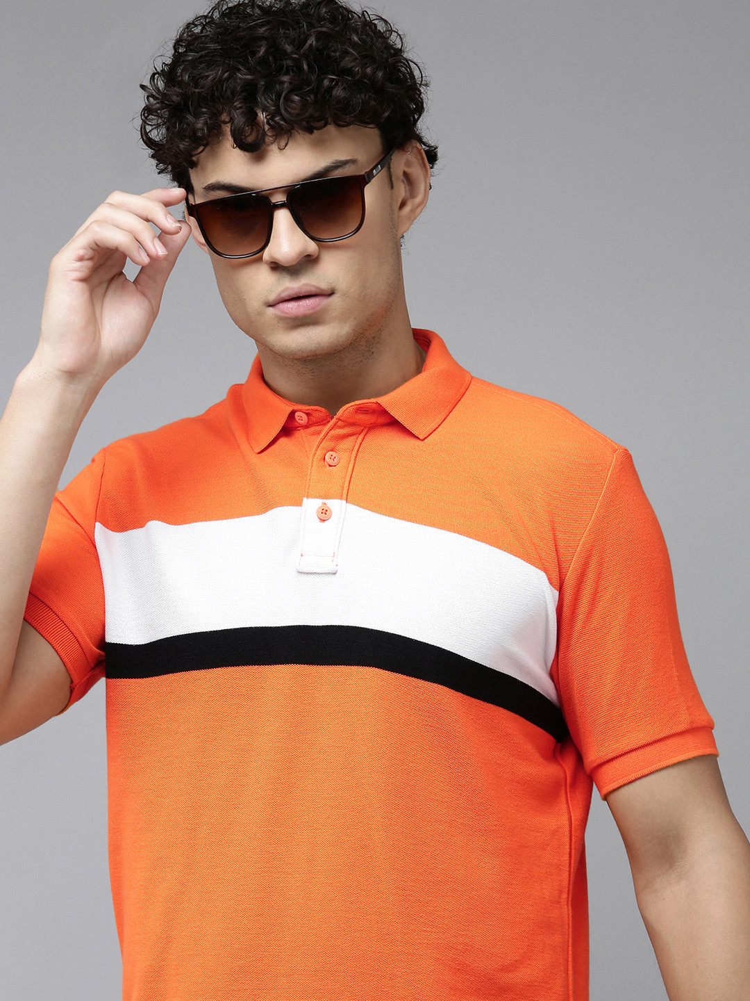 

U.S. Polo Assn. Colourblocked Polo Collar Pure Cotton Slim Fit T-shirt, Orange