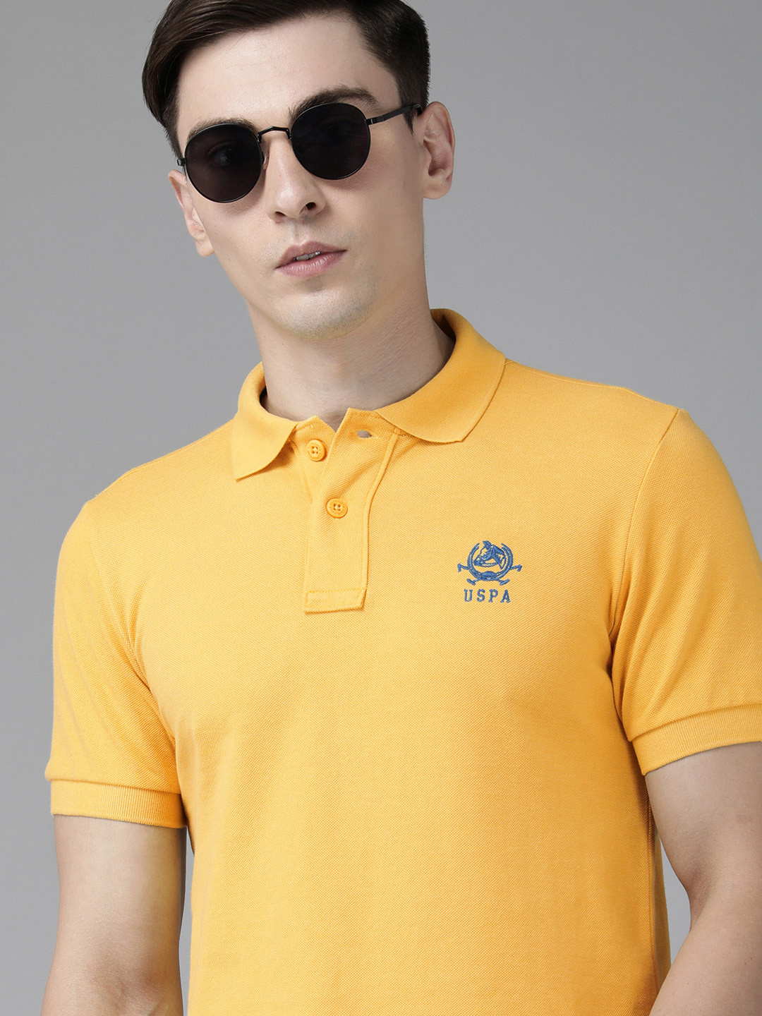 

U S Polo Assn Men Mustard Yellow Polo Collar Knitted T-shirt
