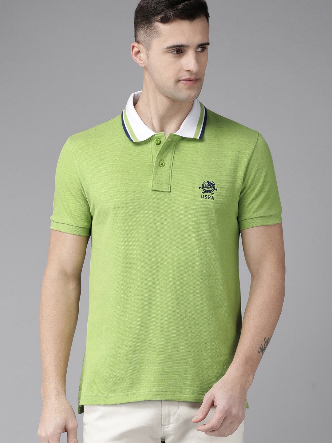 

U.S. Polo Assn. Men Green Polo Collar T-shirt