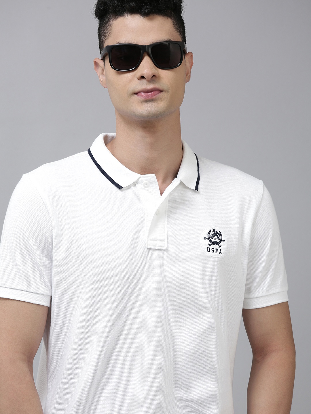 

U.S. Polo Assn. Men White Polo Collar Pure Cotton T-shirt