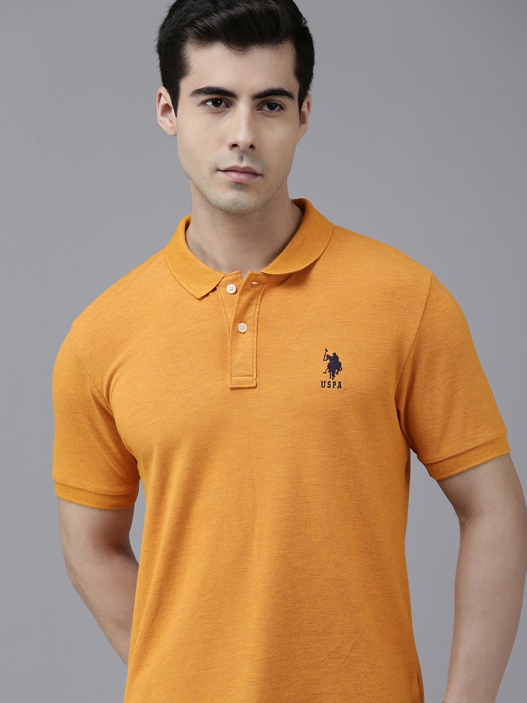 

U.S. Polo Assn. Men Mustard Yellow Polo Collar Slim Fit T-shirt