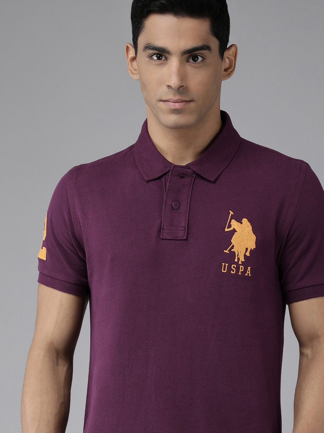

U S Polo Assn Men Purple Polo Collar Pure Cotton Slim Fit T-shirt
