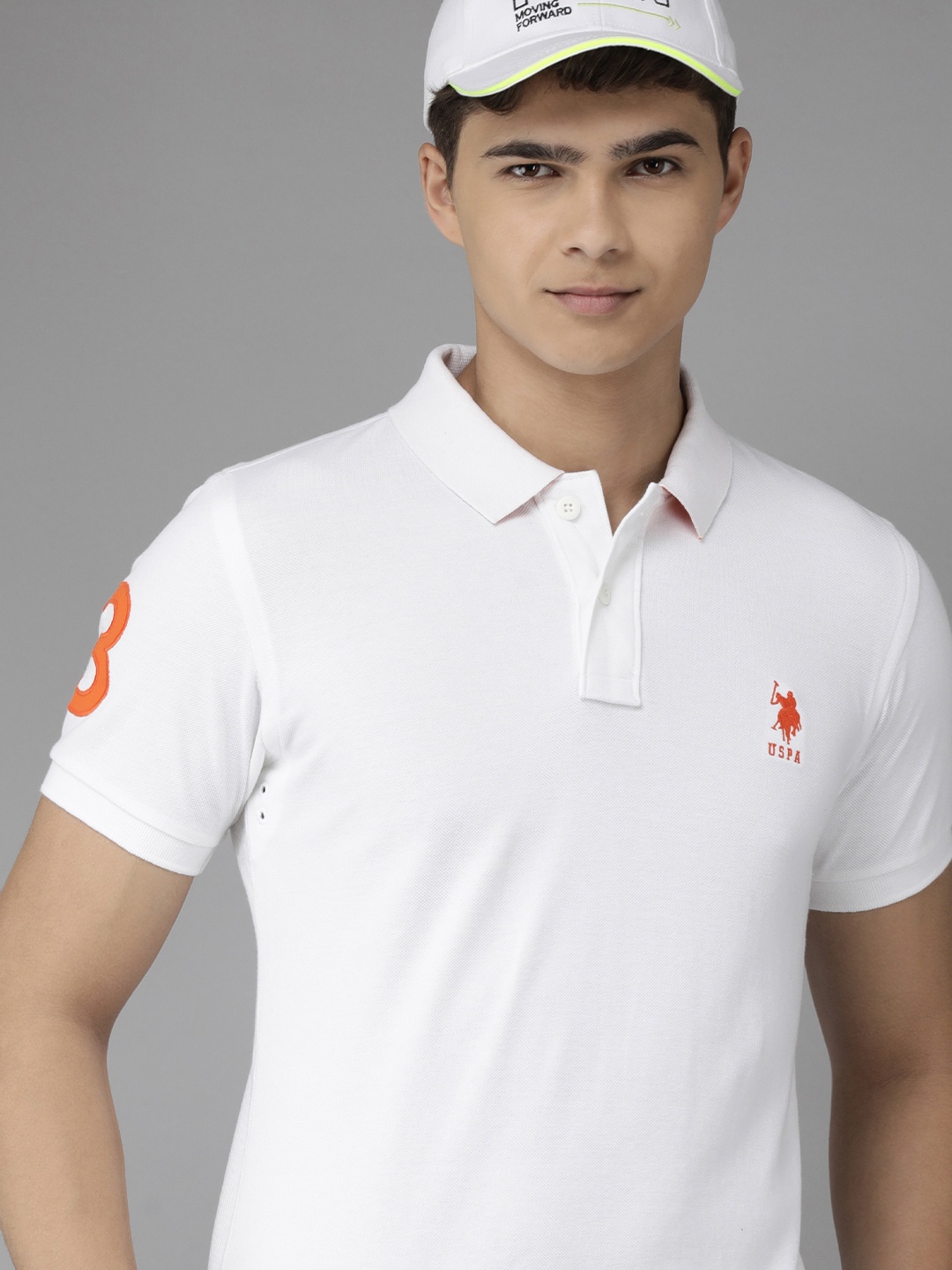 

U.S. Polo Assn. Men White Pure Cotton Polo Collar Slim Fit T-shirt