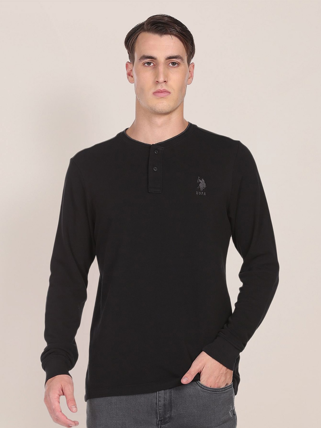 

U S Polo Assn Men Black Pure Cotton Slim Fit T-shirt