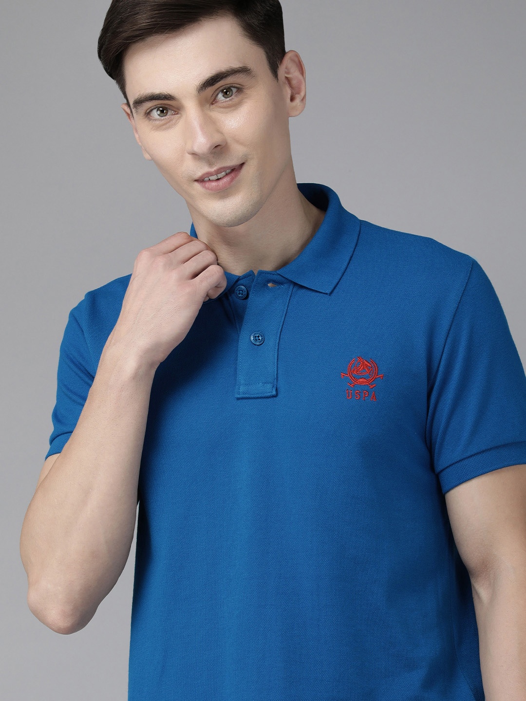 

U S Polo Assn Men Blue Polo Collar T-shirt