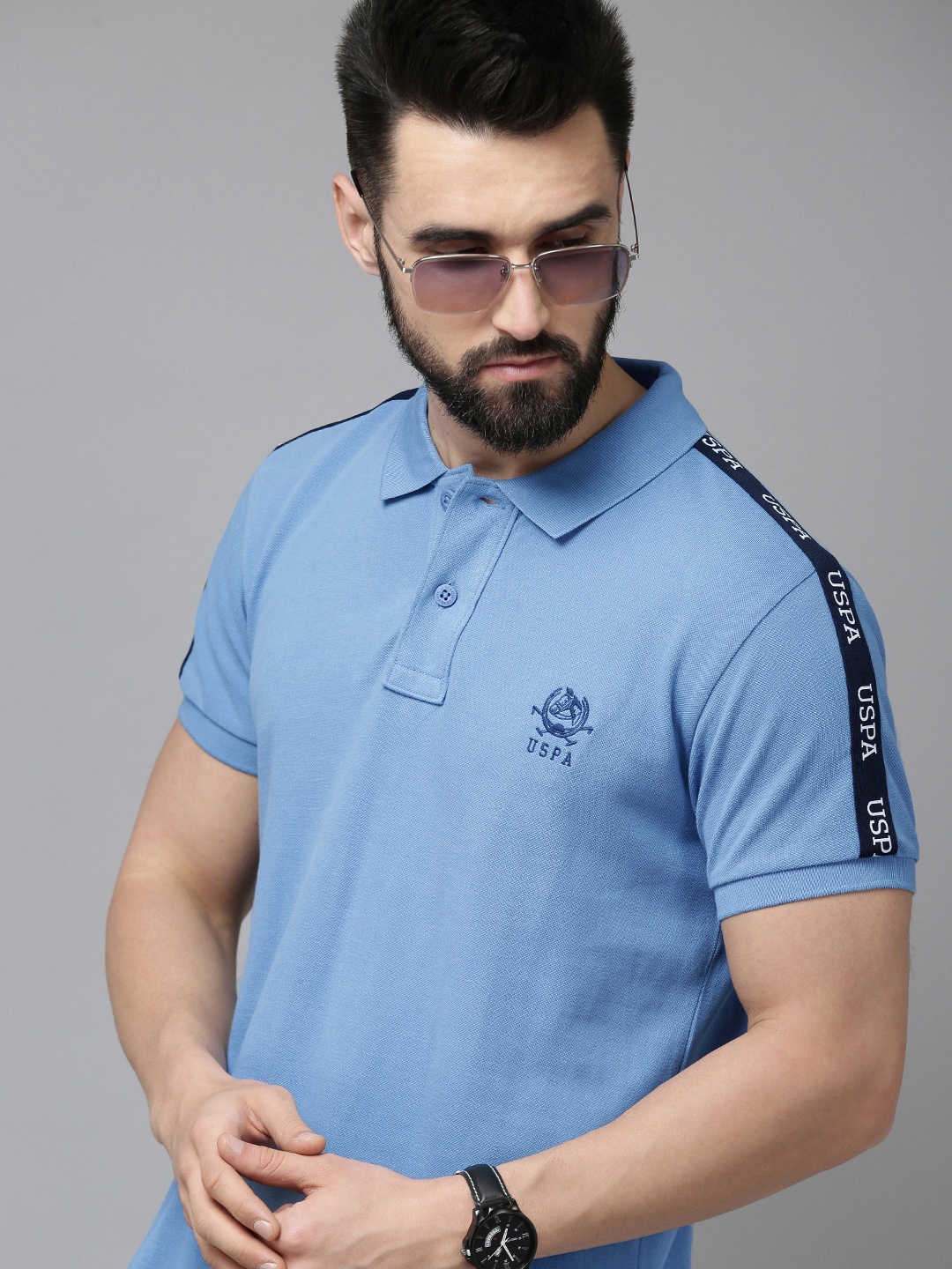 

U S Polo Assn Men Blue Polo Collar Slim Fit Pure Cotton T-shirt
