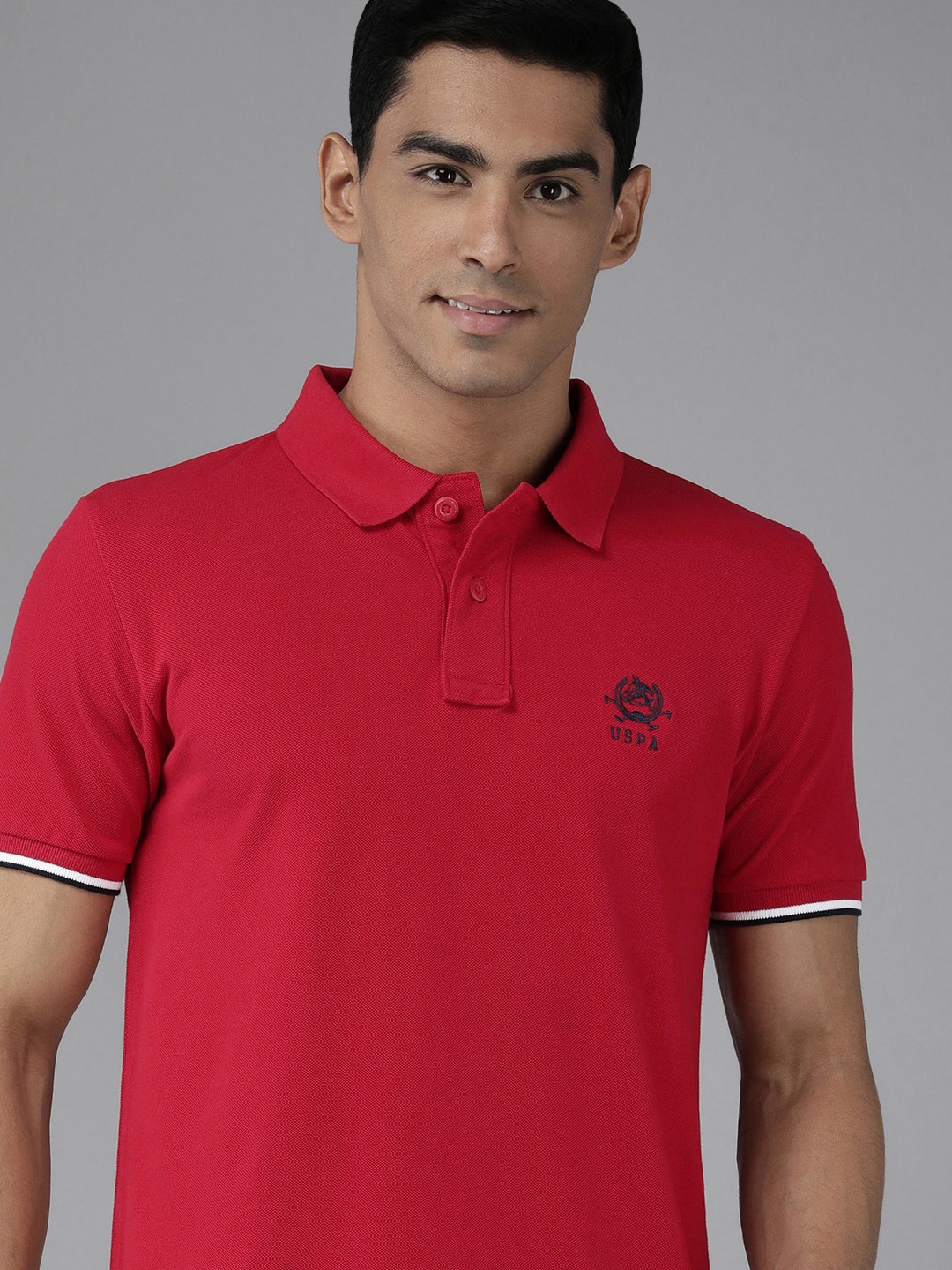 

U S Polo Assn Men Red Brand Logo Printed Polo Collar Pure Cotton Slim Fit T-shirt