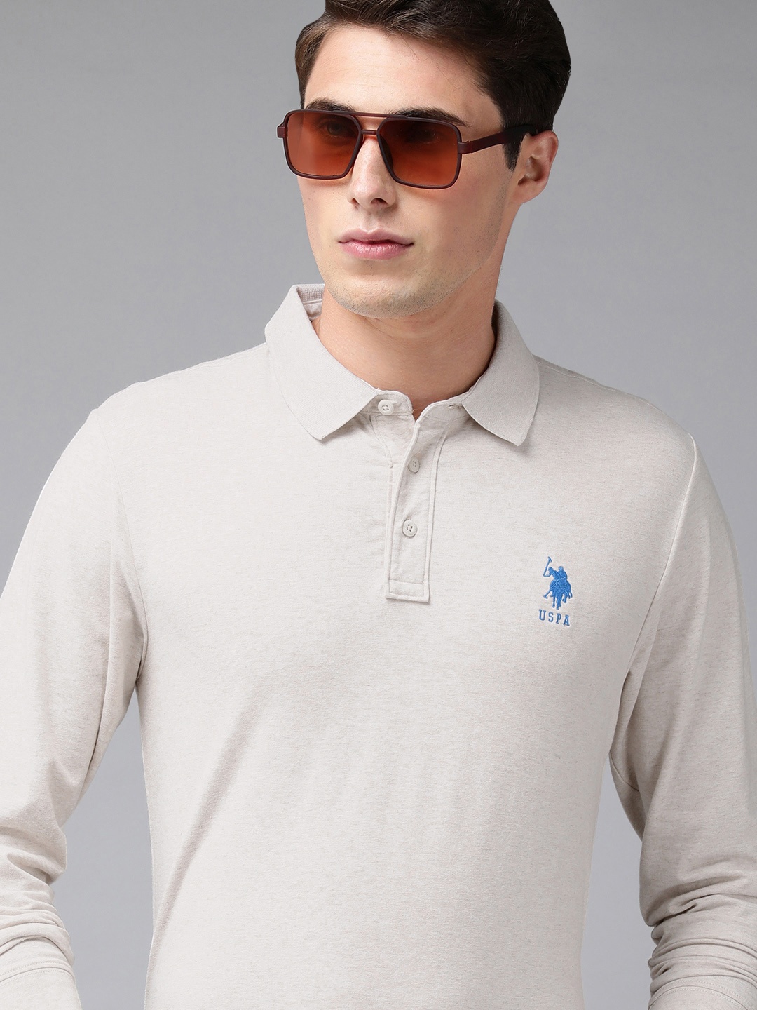

U S Polo Assn Men Off White Polo Collar Slim Fit T-shirt