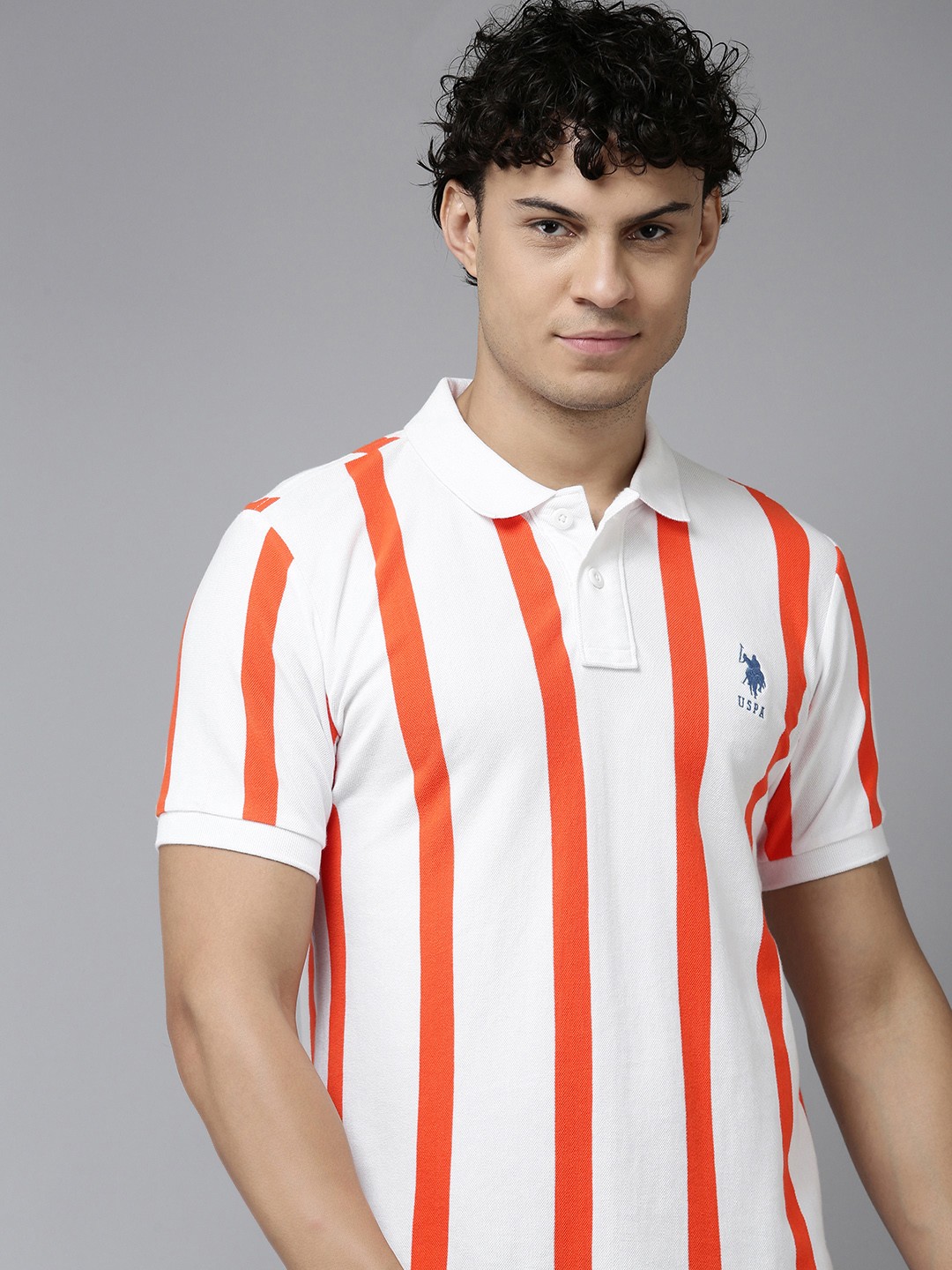 

U.S. Polo Assn. Striped Polo Collar Pure Cotton Slim Fit T-shirt, White