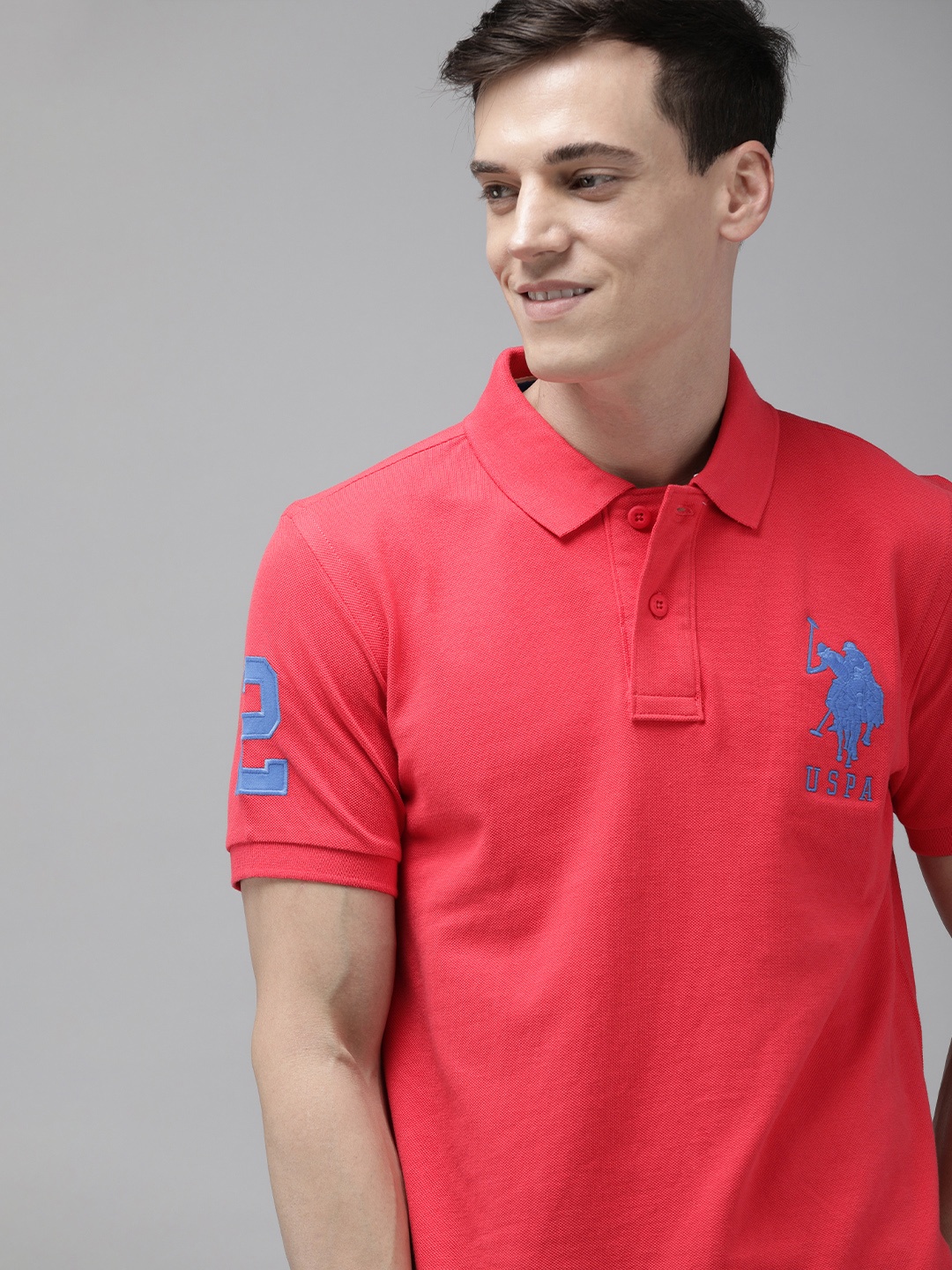 

U S Polo Assn Men Red Brand Logo Embroidered Polo Collar Pure Cotton Slim Fit T-shirt