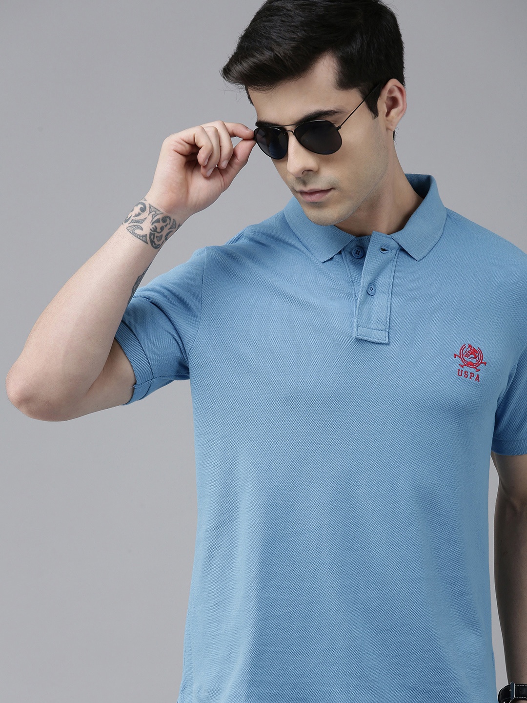 

U S Polo Assn Men Blue Polo Collar Slim Fit T-shirt