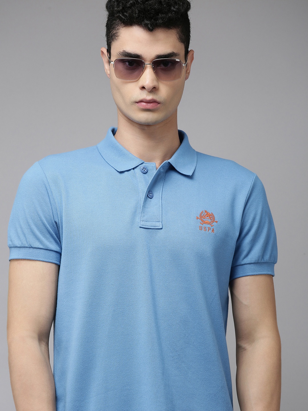 

U S Polo Assn Men Blue Solid Polo Collar Slim Fit T-shirt