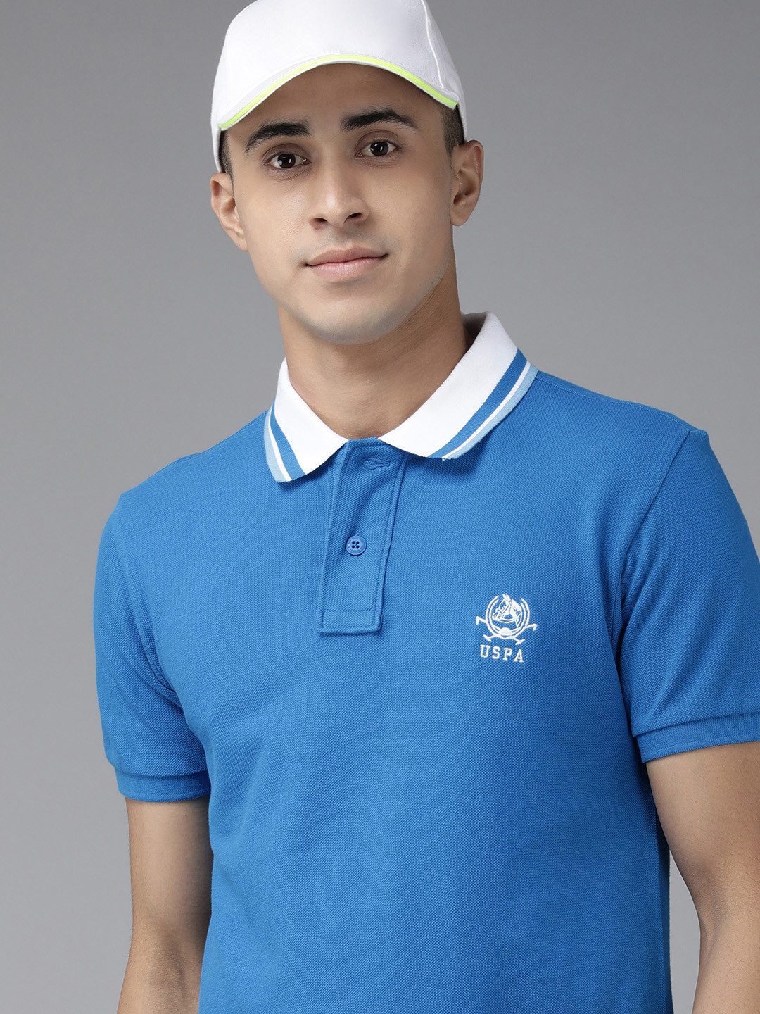 

U S Polo Assn Men Blue Polo Collar Pure Cotton Slim Fit T-shirt