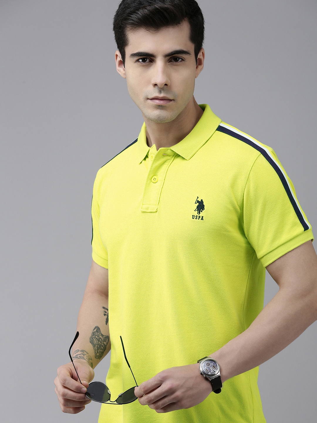 

U S Polo Assn Men Fluorescent Green Slim Fit Polo Collar T-shirt