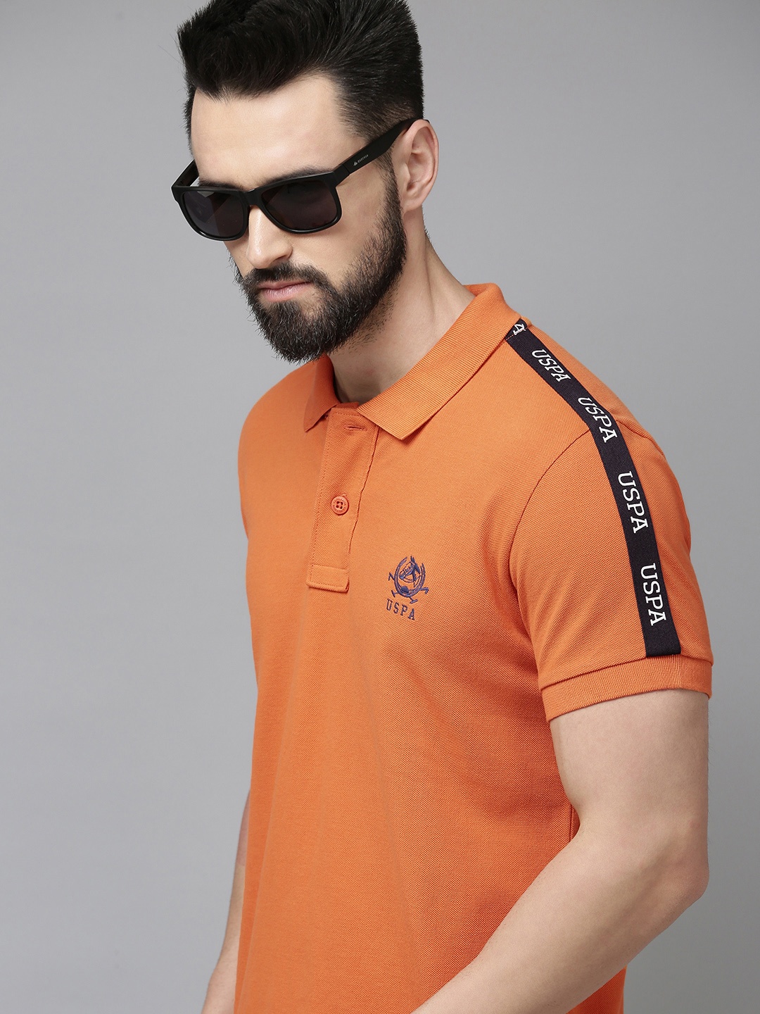 

U S Polo Assn Men Orange Polo Collar Slim Fit Pure Cotton T-shirt