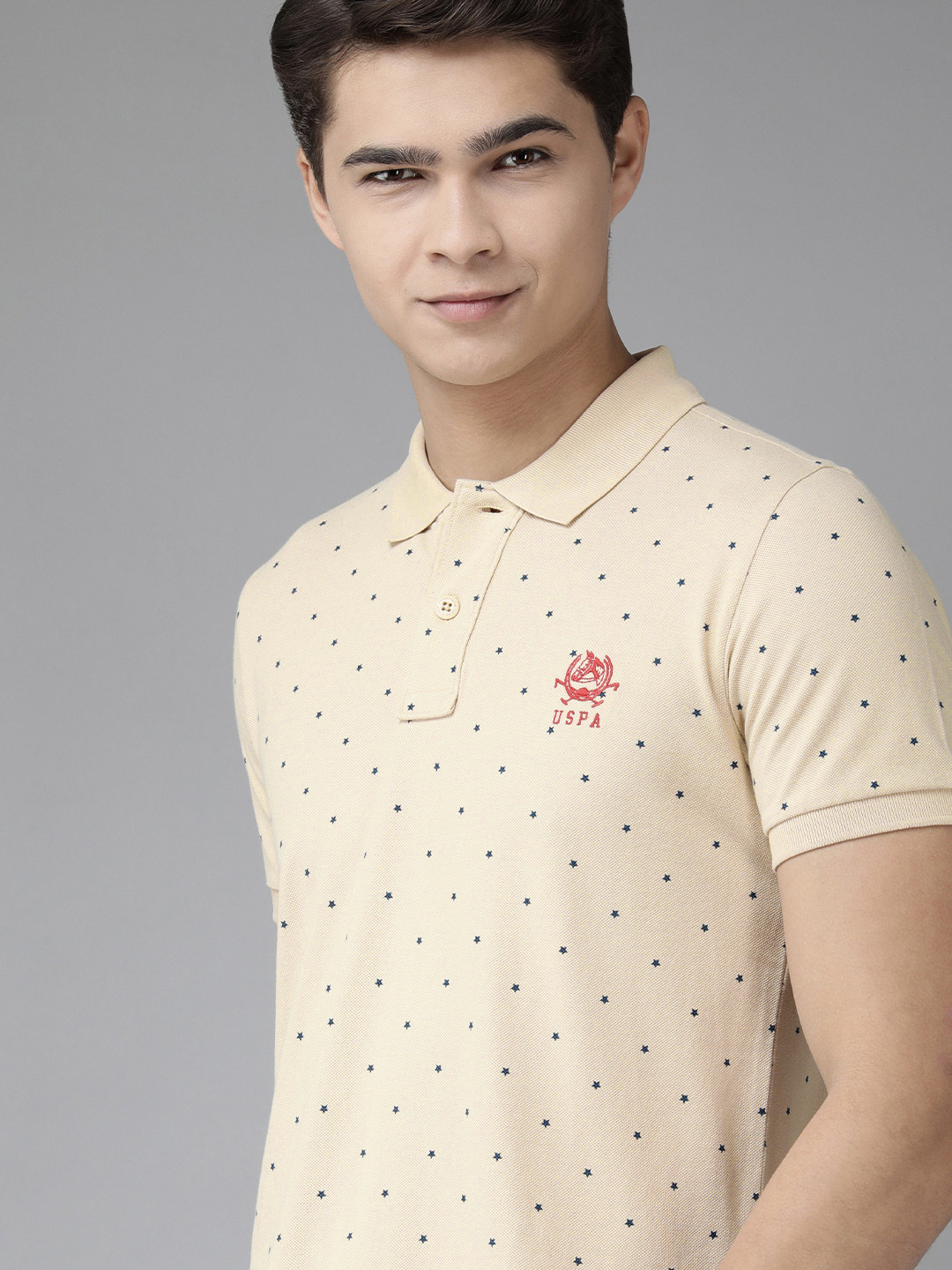 

U S Polo Assn Men Beige Printed Polo Collar Slim Fit T-shirt