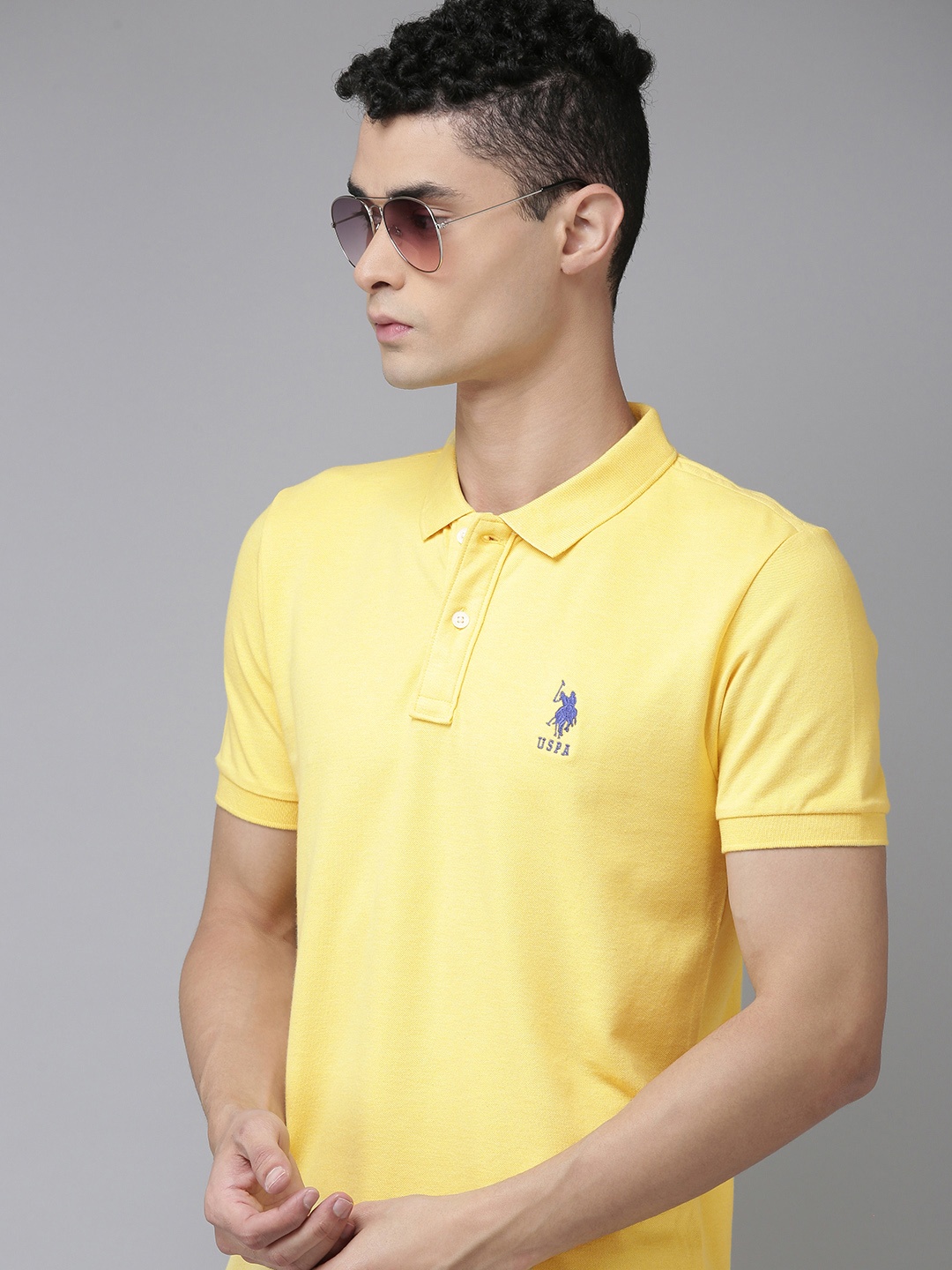 

U S Polo Assn Men Yellow Polo Collar Slim Fit T-shirt