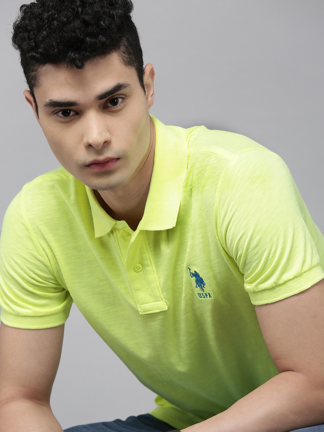 

U S Polo Assn Men Yellow Solid Polo Collar Slim Fit T-shirt