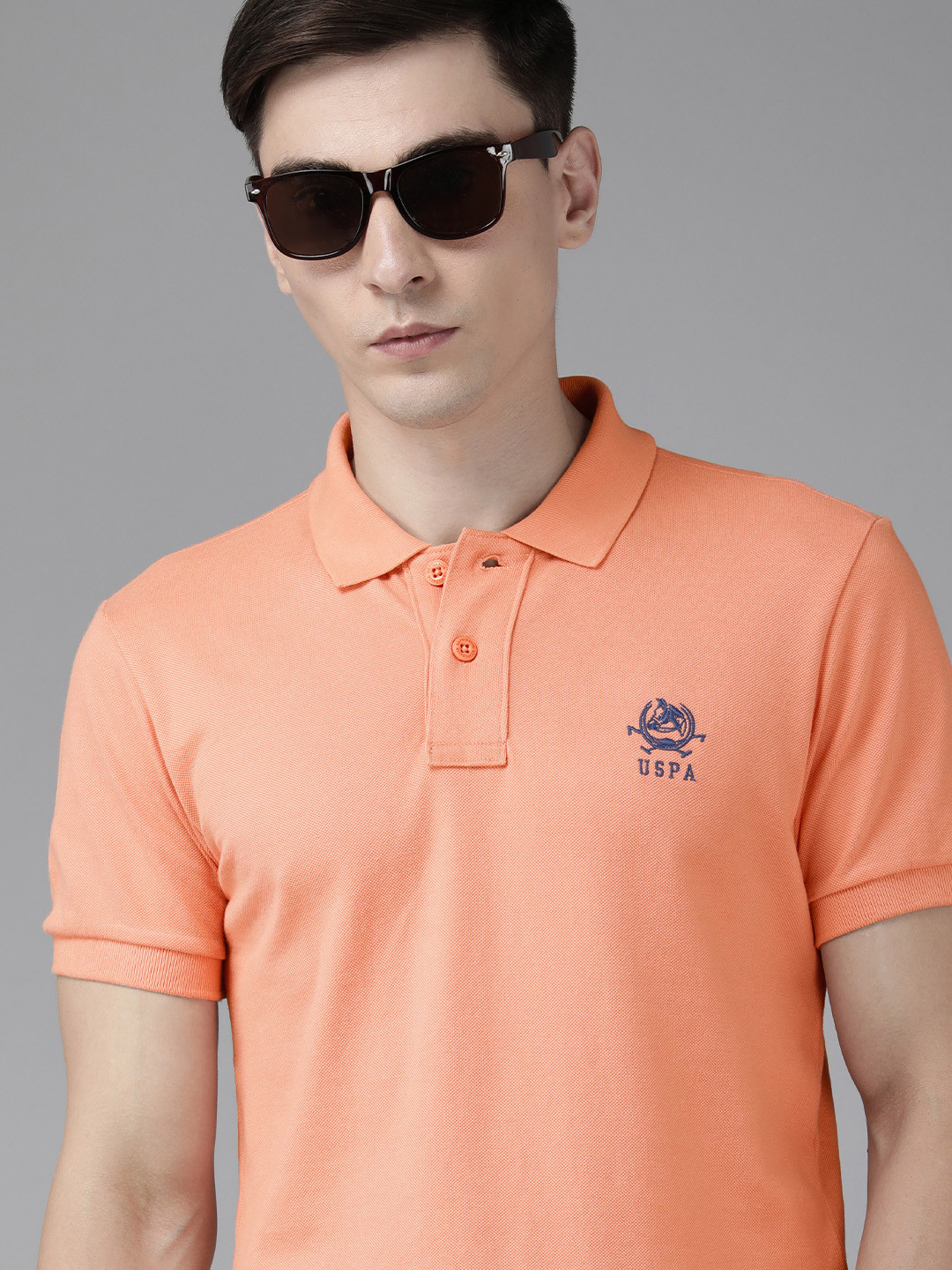 

U S Polo Assn Men Peach-Coloured Polo Collar T-shirt