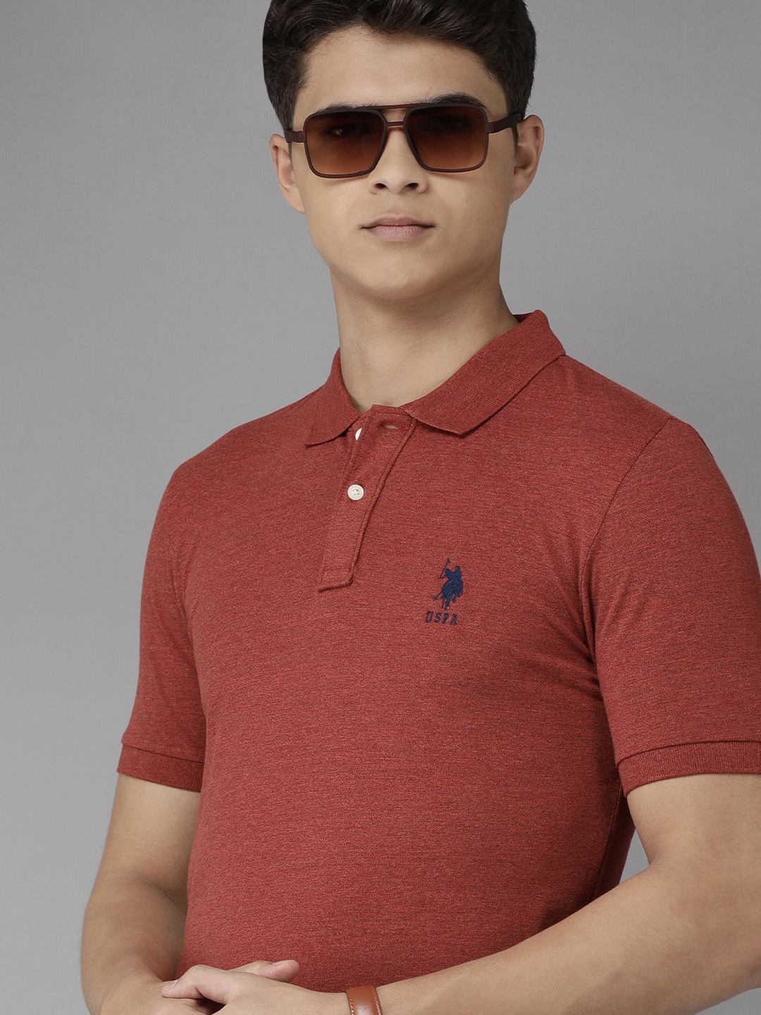 

U.S. Polo Assn. Men Rust Polo Collar Slim Fit T-shirt