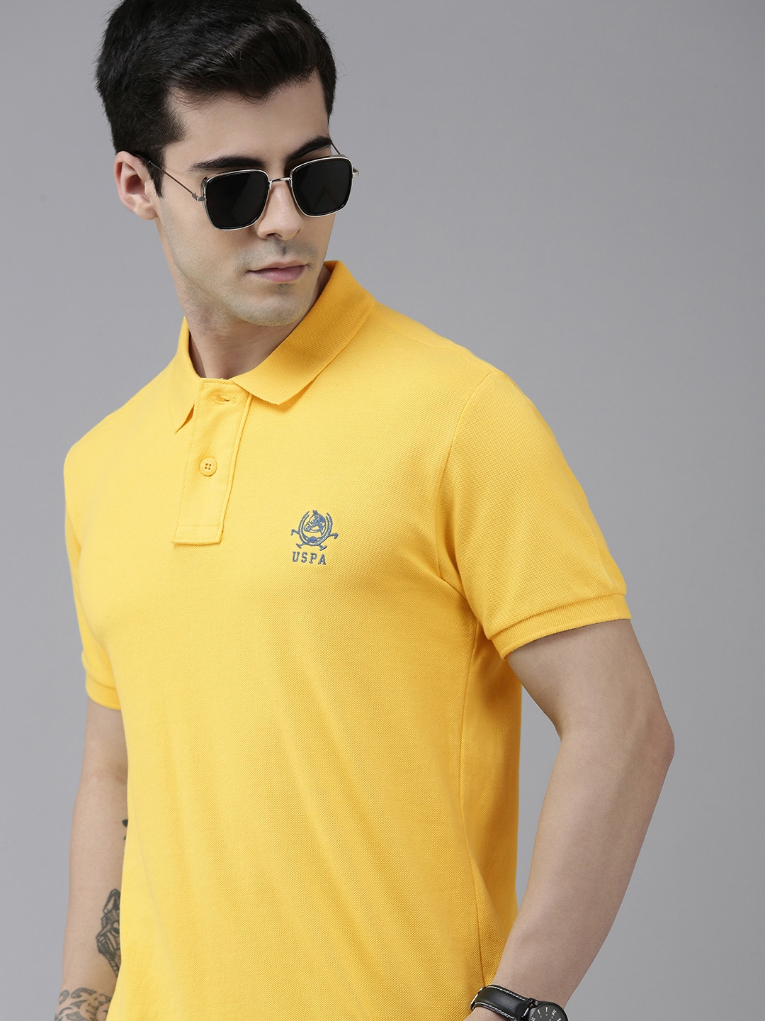 

U S Polo Assn Men Yellow Polo Collar Pure Cotton Slim Fit T-shirt