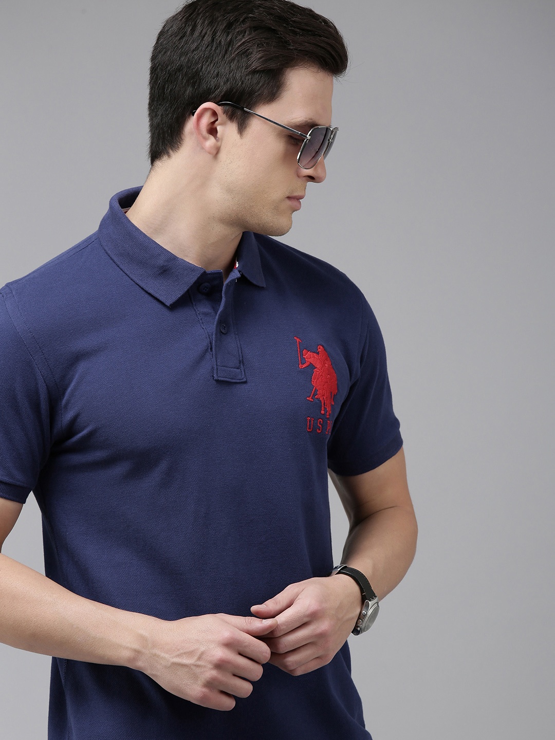 

U S Polo Assn Men Navy Blue Polo Collar Slim Fit T-shirt